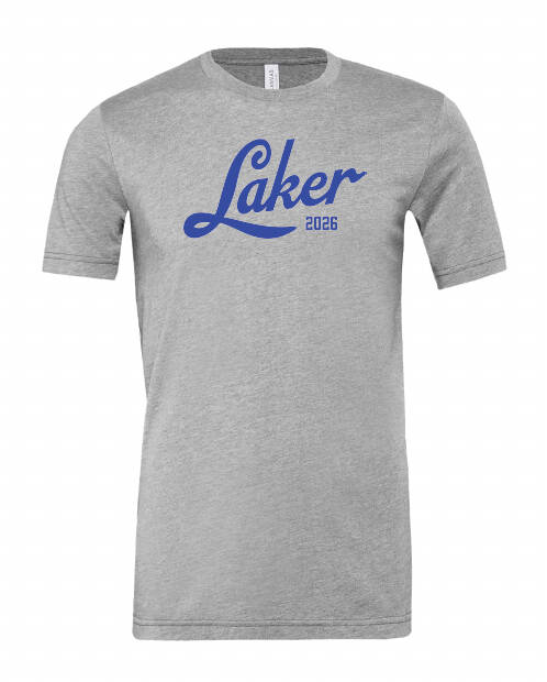Grey t-shirt with Laker 2026 design on the chest